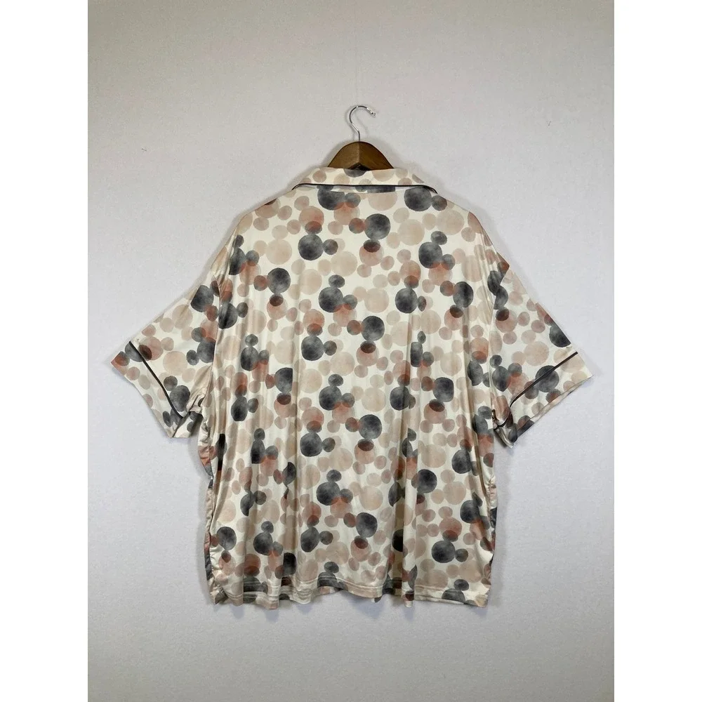 Disney‎ Pajama Top Womens 3X Beige Mickey Mouse Watercolor Polka Dot Button Up - Picture 2 of 9